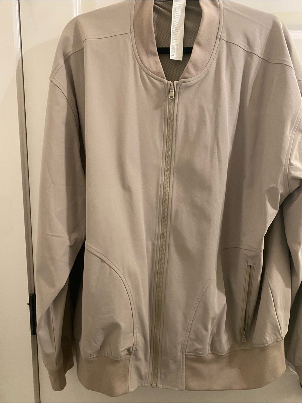 Fabletics Beige Lightweight Zip-Up Bomber Jacket